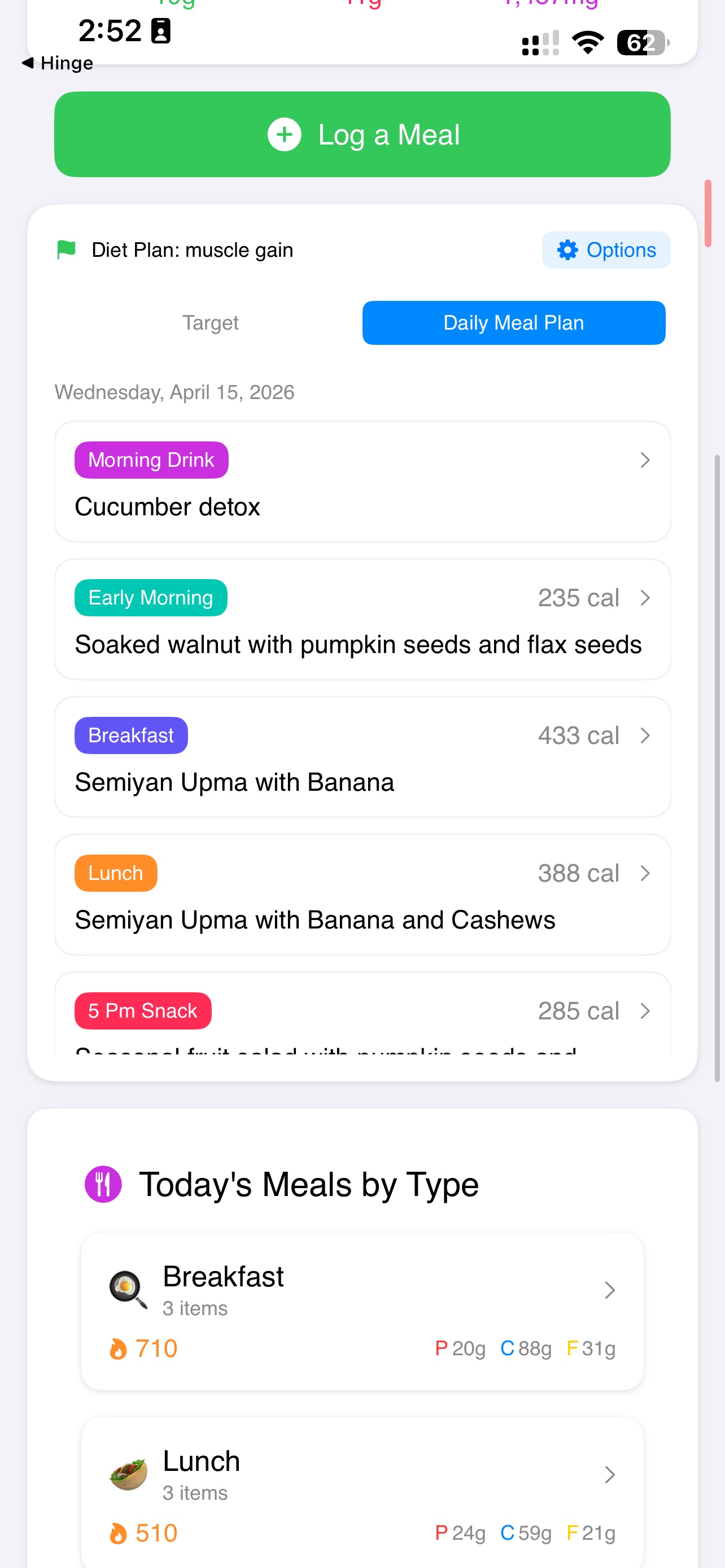 Daily meal plan from your care team