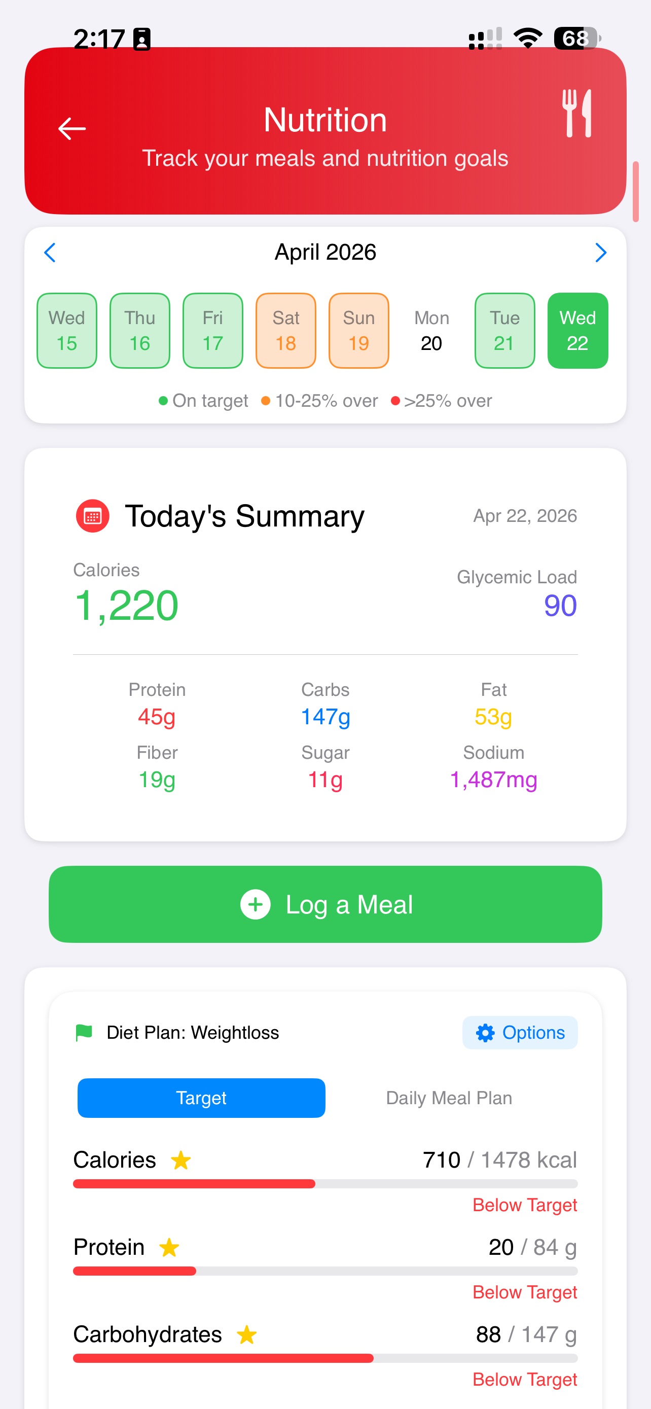 Nutrition tracking and daily targets