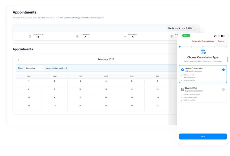 Appointment scheduling collage showing web calendar and mobile booking flow