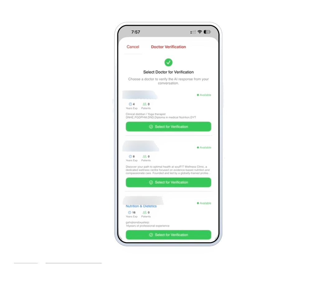 AI profile matching showing doctor selection list